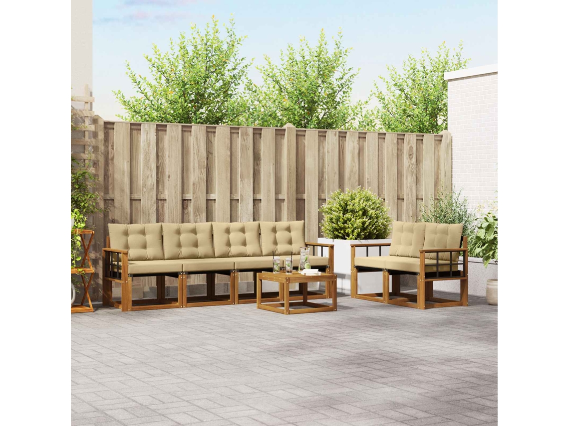 Vidaxl Conjunto De Sofás Para Exterior 7 Pcs Natural E Bege