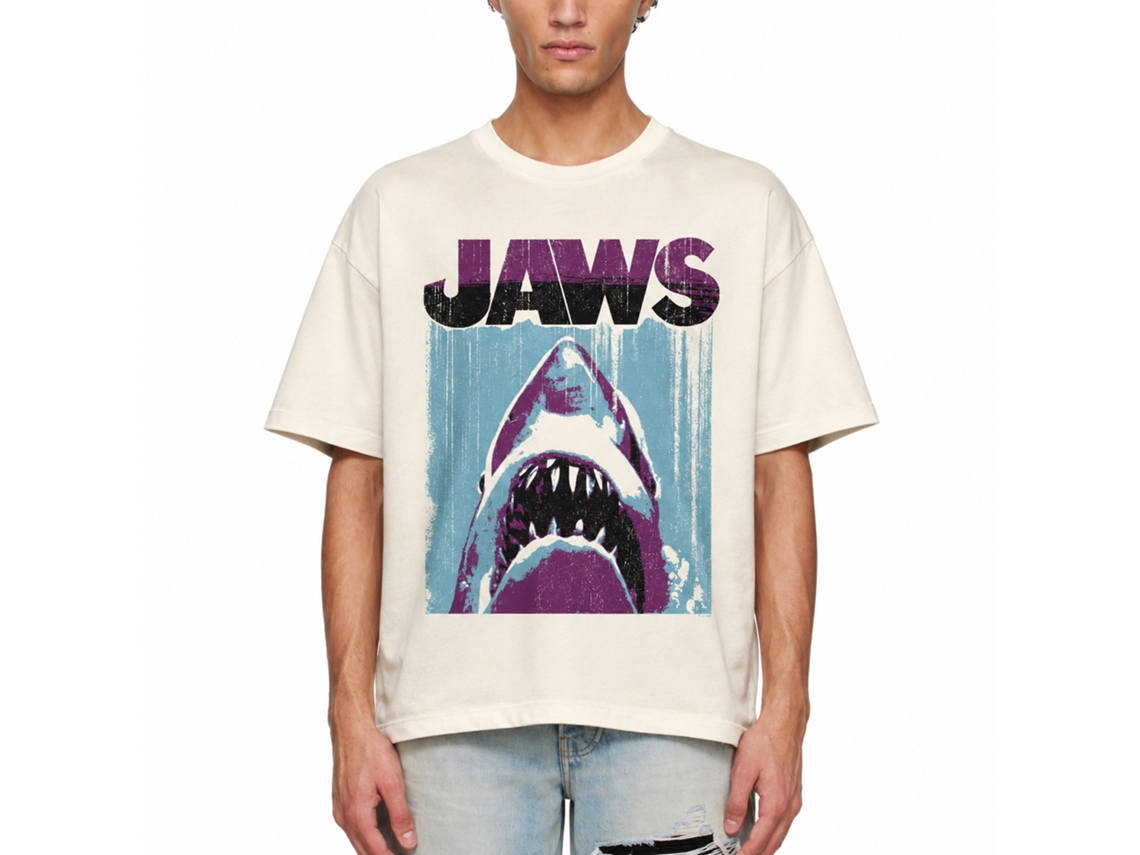 Rockinstone Jaws Movie Day Under Night Over Solid Natural Adult T-shirt Size:m