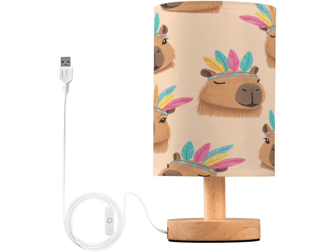 Abajur De Cabeceira Capibara Para Quarto, Luminária De Cabeceira Led, Luminária De Leitura Com Portas Usb E Cúpula