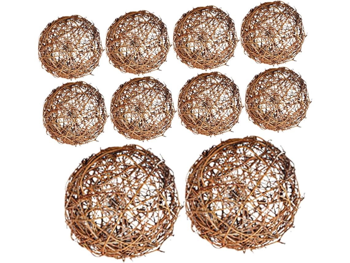 Conjunto de 10 Bolas Decorativas de Rattan Natural para Pendurar GOKOCO