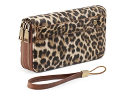 Bolso Com 2 Zippers Longo Para Senhora, Carteira Com Divisórias, 20*11*4cm, Estampa De Leopardo
