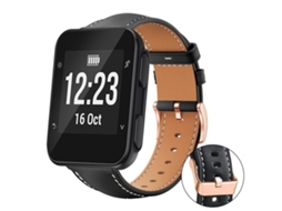 Bracelete Para Garmin Forerunner 35 / 30 / 35j - Couro Vegano Preto - Estampa De Tubarão - Fivela Dourada Rosa Preta