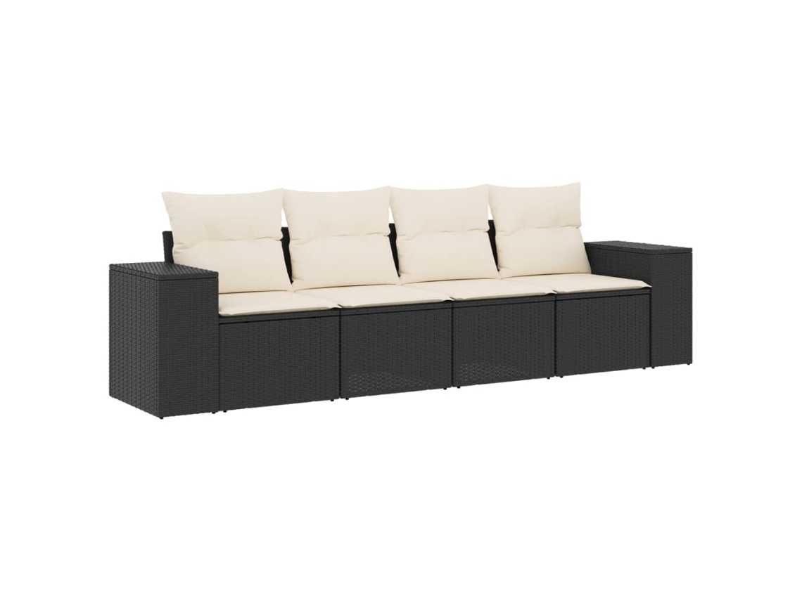 Maison Exclusive - 4 Pcs Conjunto De Sofás Para Jardim C/ Almofadões Vime Pe Preto