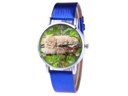 Reloj De Cuarzo Con Correa De Cuero Pu, Dial Redondo, Moda, Para Parejas, Azul