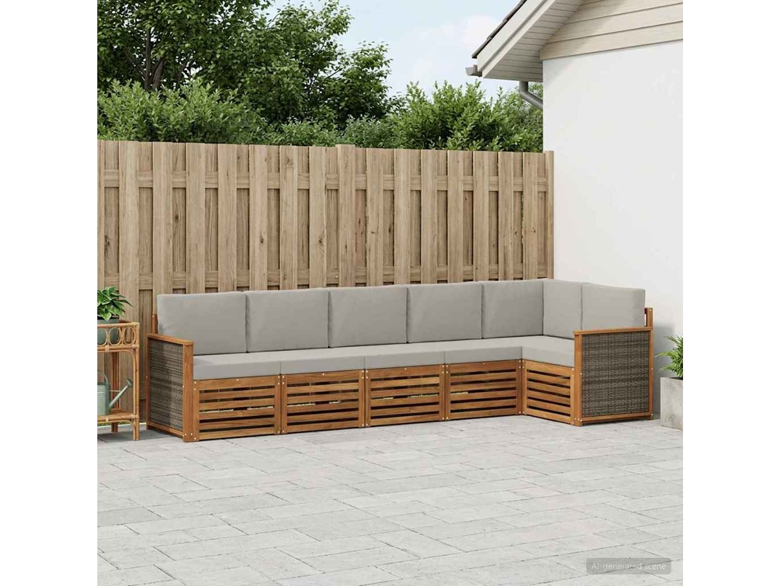 Vidaxl Conjunto De Sofá Sectional 5 Pcs Natural E Cinzento-claro