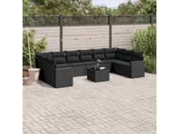 Vidaxl 11 Pcs Conjunto Sofás de Jardim C/ Almofadões Vime Pe Preto