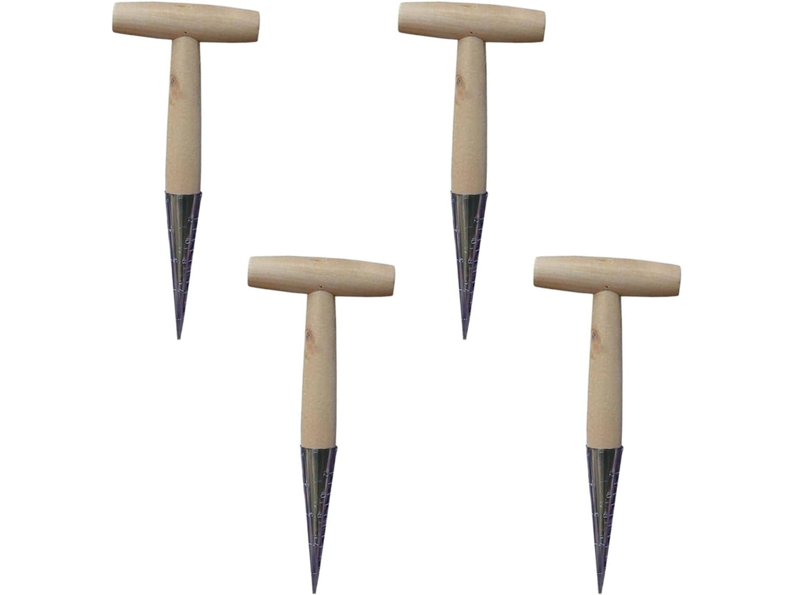 Conjunto De 4 Ferramentas De Jardinagem Em Metal E Madeira Com Cabo Em T Para Plantio Uniforme E Aeração.