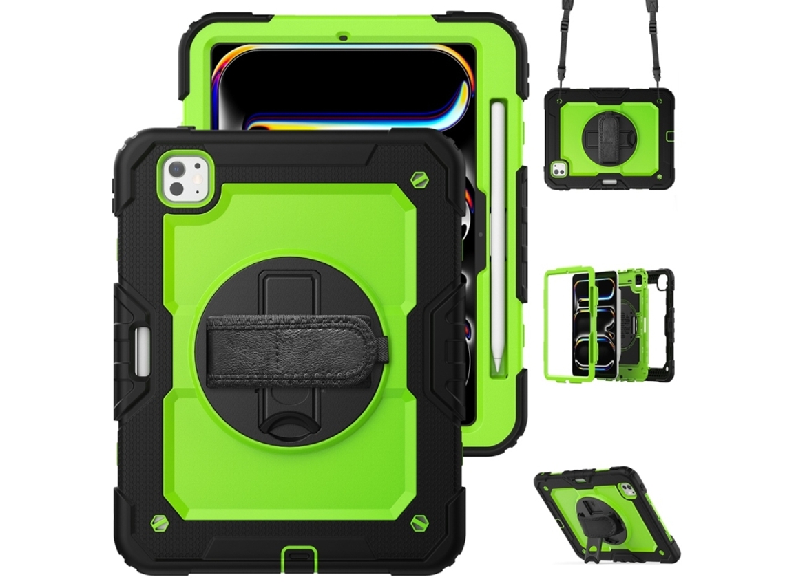 Capa Para Ipad Pro 11 2025/2024 11 Polegadas À Prova De Choque,com Suporte E Alça De Ombroverde-amarelo + Preto