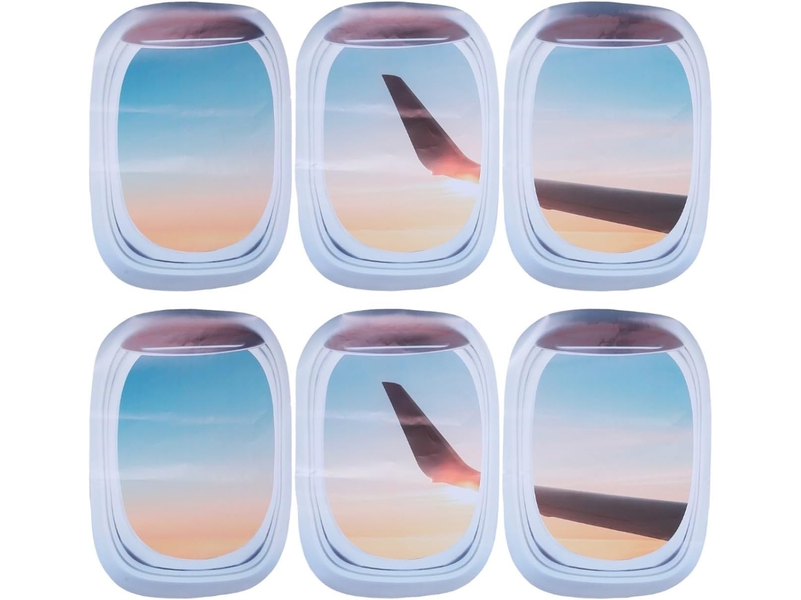 Conjunto De 6 Adesivos Decorativos De Parede Em Formato De Avião Com Janelas Simuladas