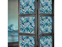 Película Adesiva Floral Azul Para Janela Frontal(30* 200cm), Vinil