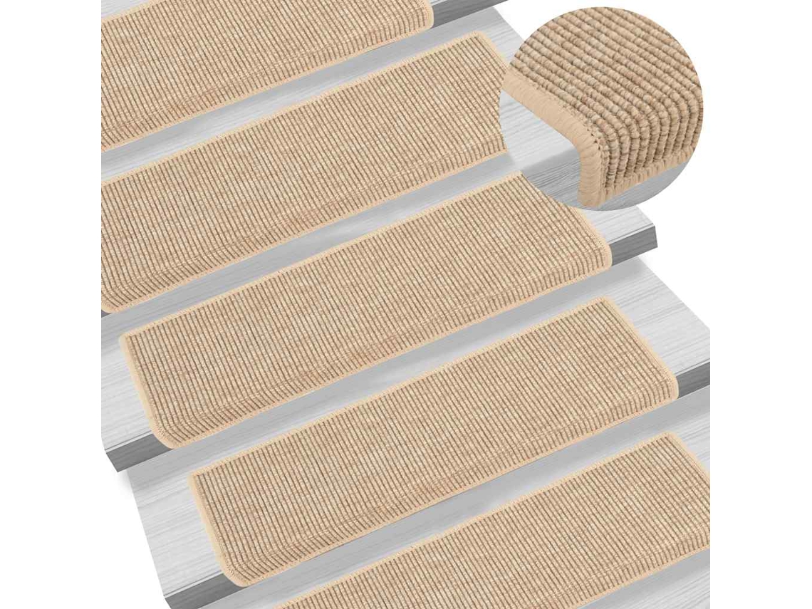 Vidaxl Tapetes De Escada 15 Peças 65x21x4 Cm Bege Claro Com Borda Retangular