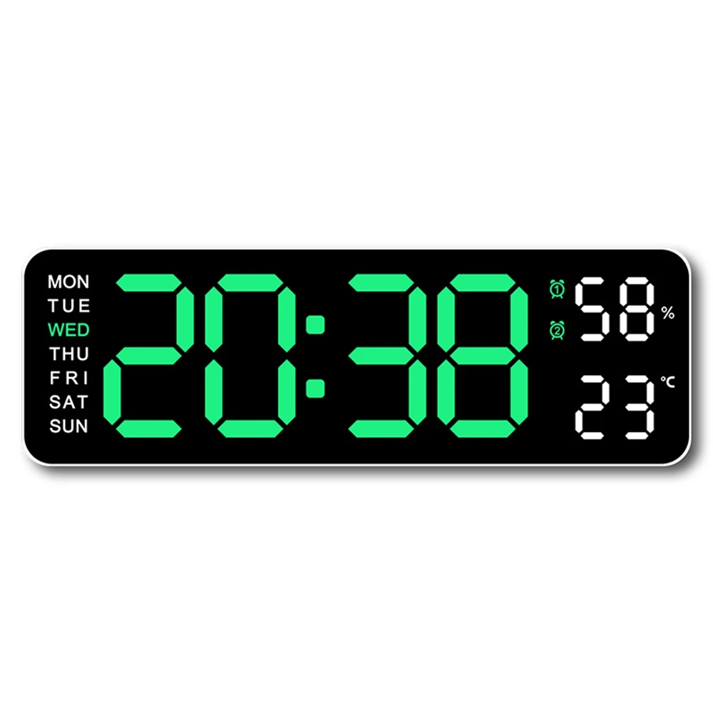 Relógio de Parede Eletrônico com Exibição de Temperatura, Data e Dia da Semana Brilho Ajustável Sistema de 12/24 Horas. MDUG (verde)