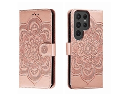 Capa De Couro Para Celular Samsung Galaxy S23 Ultra 5g Com Estampa De Mandala Solar Em Relevo