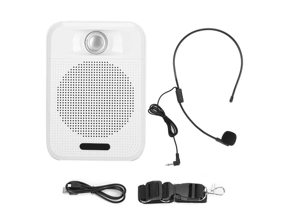 Amplificador de voz portátil Slowmoose, microfone recarregável, alto-falante, rádio, suporta cartão de memória, branco