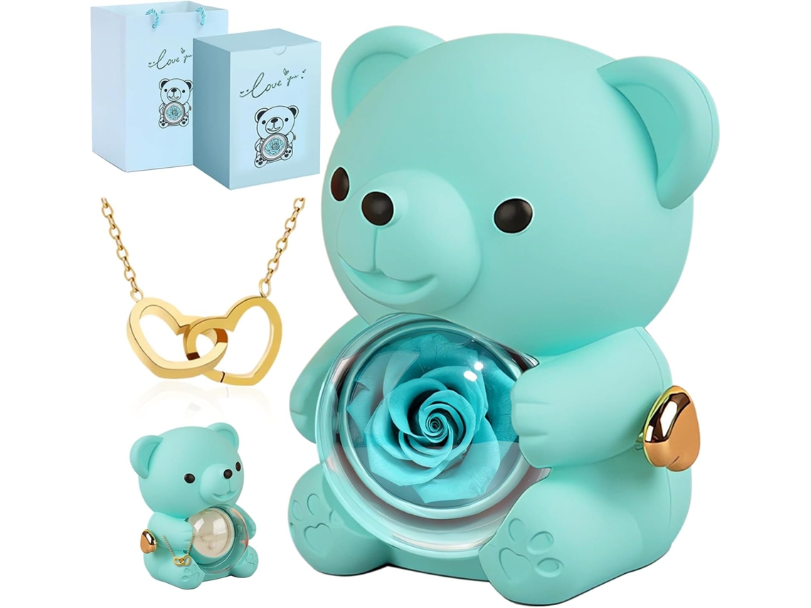 Caixa De Presente Urso De Rosas Eternas, Urso De Rosas Preservadas, Ideias De Presente Para Namorada Com Flores Eternas Aquaforge (vermelho)
