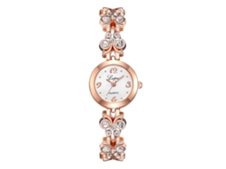 Relógio de Pulso Feminino com Pulseira de Liga e Strass Mostrador Redondo Quartzo Rosa Ouro Branco