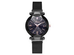 Relógio de Pulso Feminino Simples de Quartzo com Pulseira de Liga Casual Elegante Preto