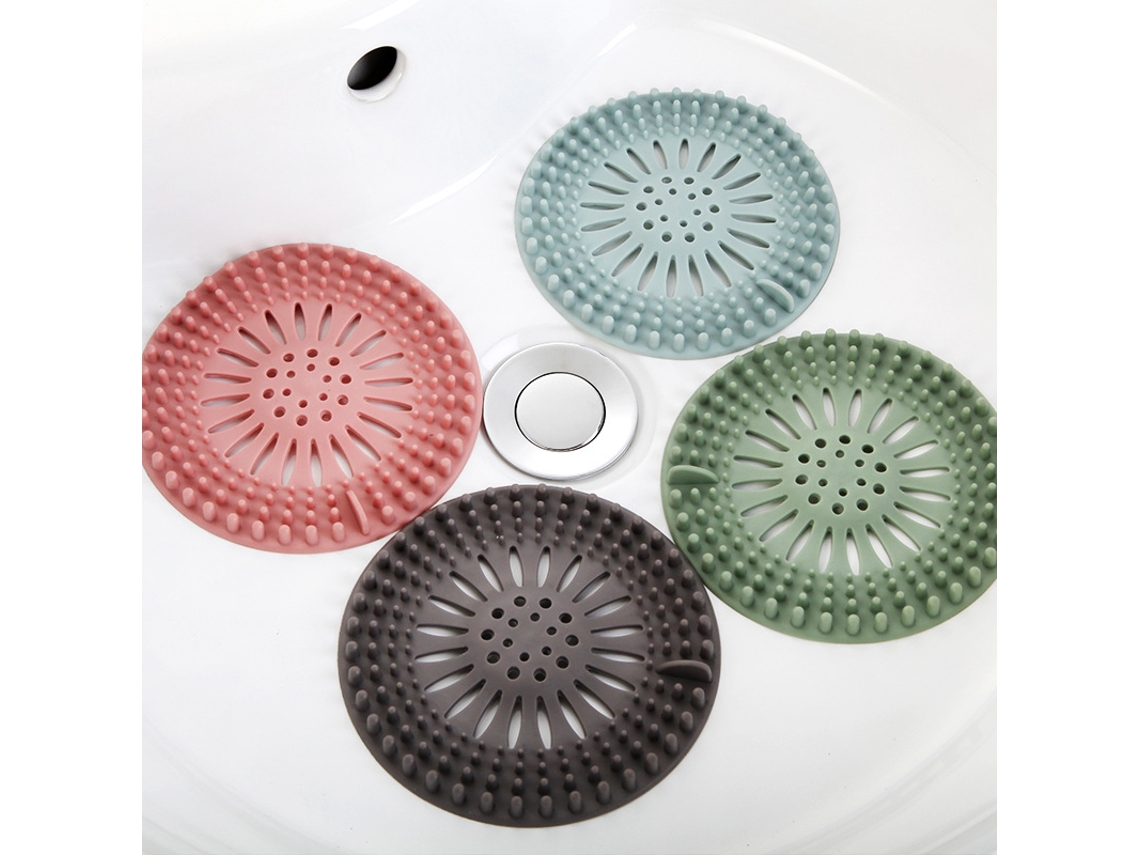 Conjunto de 4 filtros de silicone AQUAFORGE para pia e ralo, rosa, azul, verde