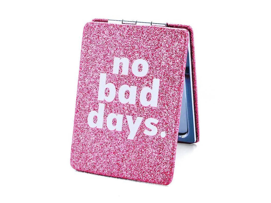 Espelho compacto LINJOU quadrado, couro PU com glitter, rosa