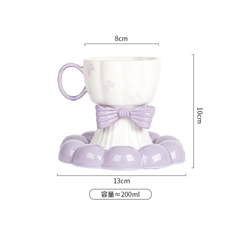 Caneca de Café de Cerâmica , Louça em Tons de Dopamina, Caneca Fofa para Chá da Tarde com Gravata Borboleta. MDUG (roxa, 200 Ml)