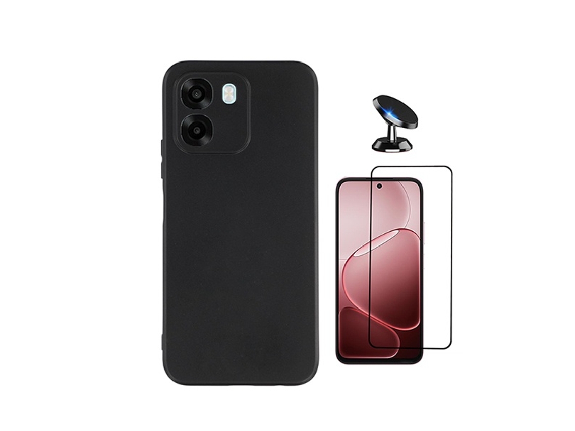 Kit Vidro Temperado Capa Silicone Líquido Suporte Magnético Phonecare Para Oppo A6 5g - Preto