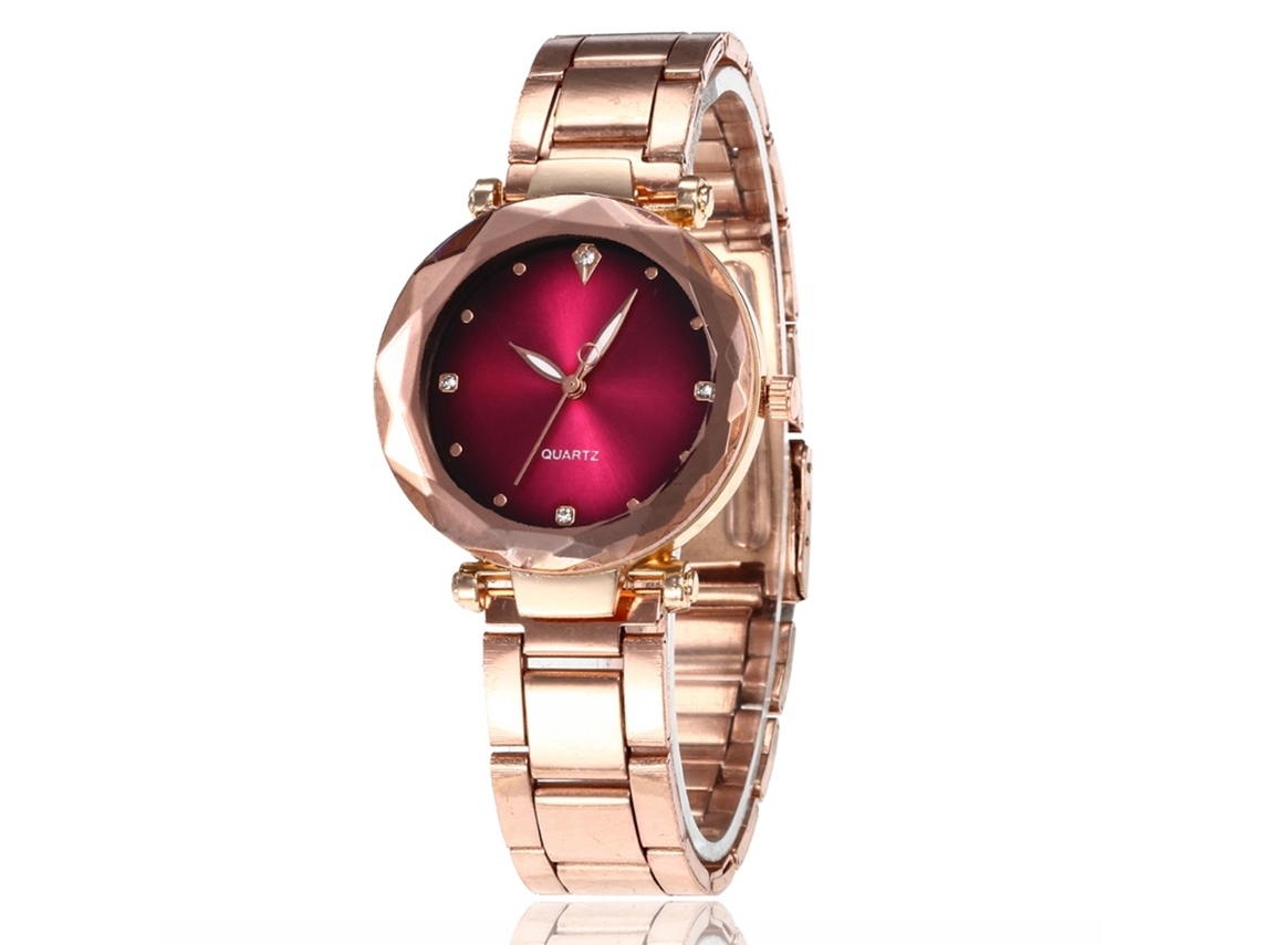 Reloj De Pulsera Unisex De Aleación Con Dial Redondo Analógico Cuarzo Color Rosa