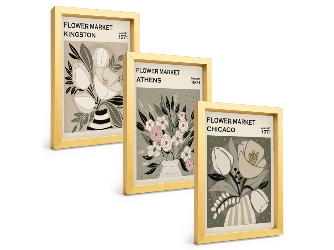 Composição De Quadros Composições Florais Retrô Espelharte (3 Peças 20x30 Cm)