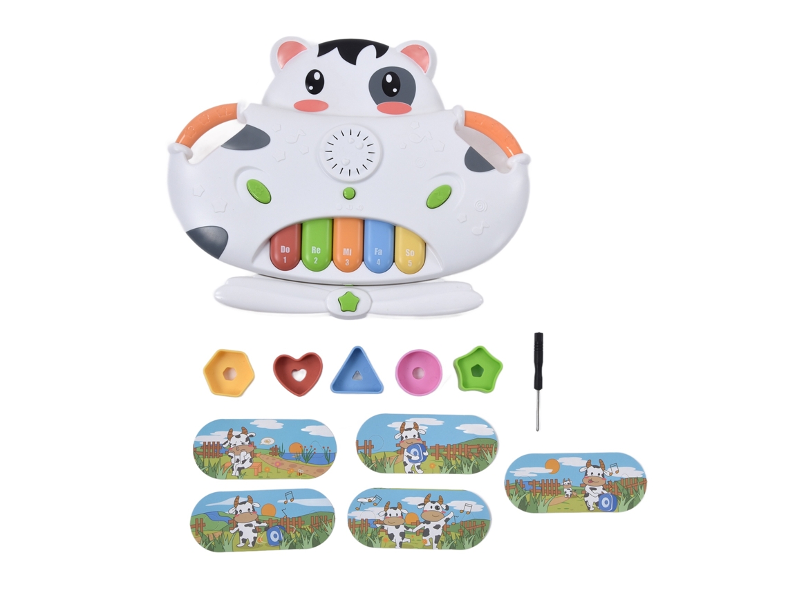 Primerox brinquedo Musical de Piano para Bebê Toddler com Blocos de Combinação Formato Vaca 2 em 1