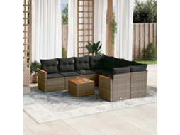 Vidaxl 9 Pcs Conjunto Sofás P/ Jardim Com Almofadões Vime Pe Cinzento