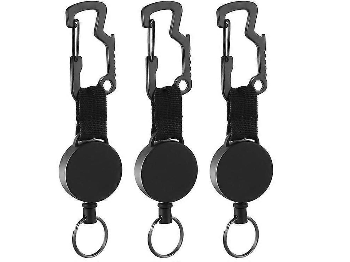 Conjunto De 3 Chaveiros Retráteis Com Suporte Para Crachá Reforçado E Cabo De Aço De 63,5 Cm (25 Polegadas), Cor Preta.