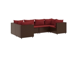 Conjunto de 6 Pcs Lounge Jardim com Almofadões Vime Pe Castanho MAISON EXCLUSIVE