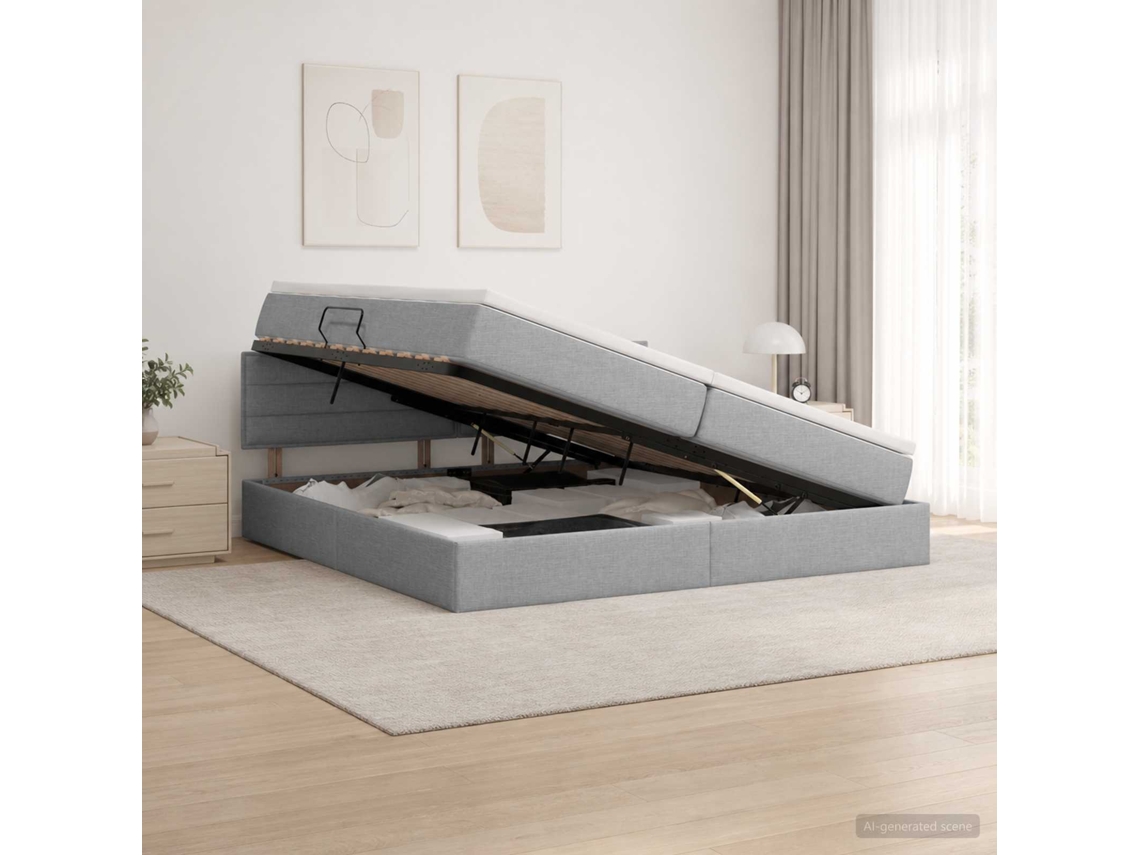 Vidaxl Cama Com Arrumação E Colchão Cinzento-claro 200 X 200 Cm Veludo