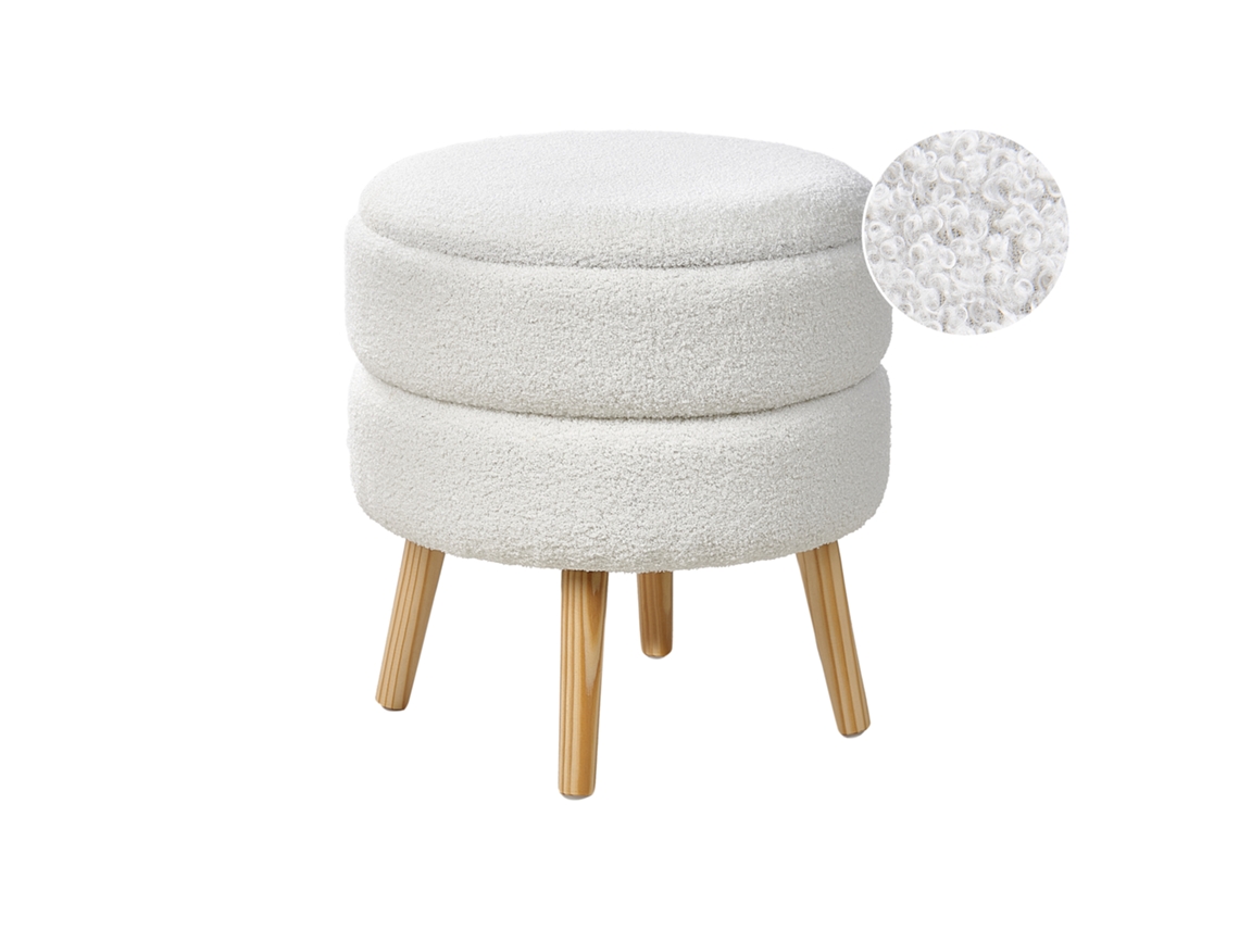 Banco Em Bouclé De Charme Escandinavo Beliani Okaton De Bouclé Branco 44x44x48