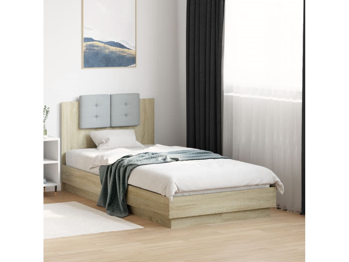 Vidaxl Estrutura Cama C/ Cabeceira/luzes Led 90x190 Cm Carvalho Sonoma