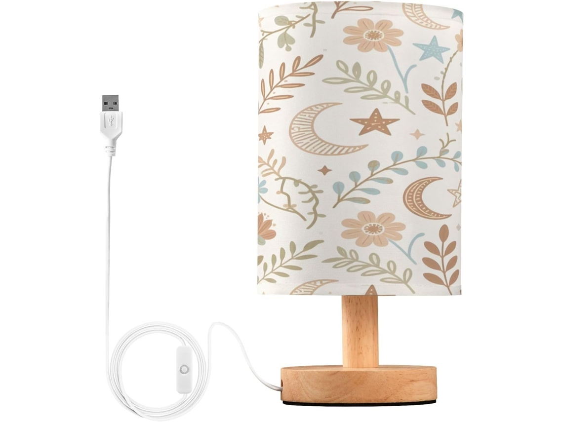 Abajur De Cabeceira Com Estampa Boêmia Para Quarto, Portas De Carregaje USB C, Luminária De Mesa Cabeceira, Luminária