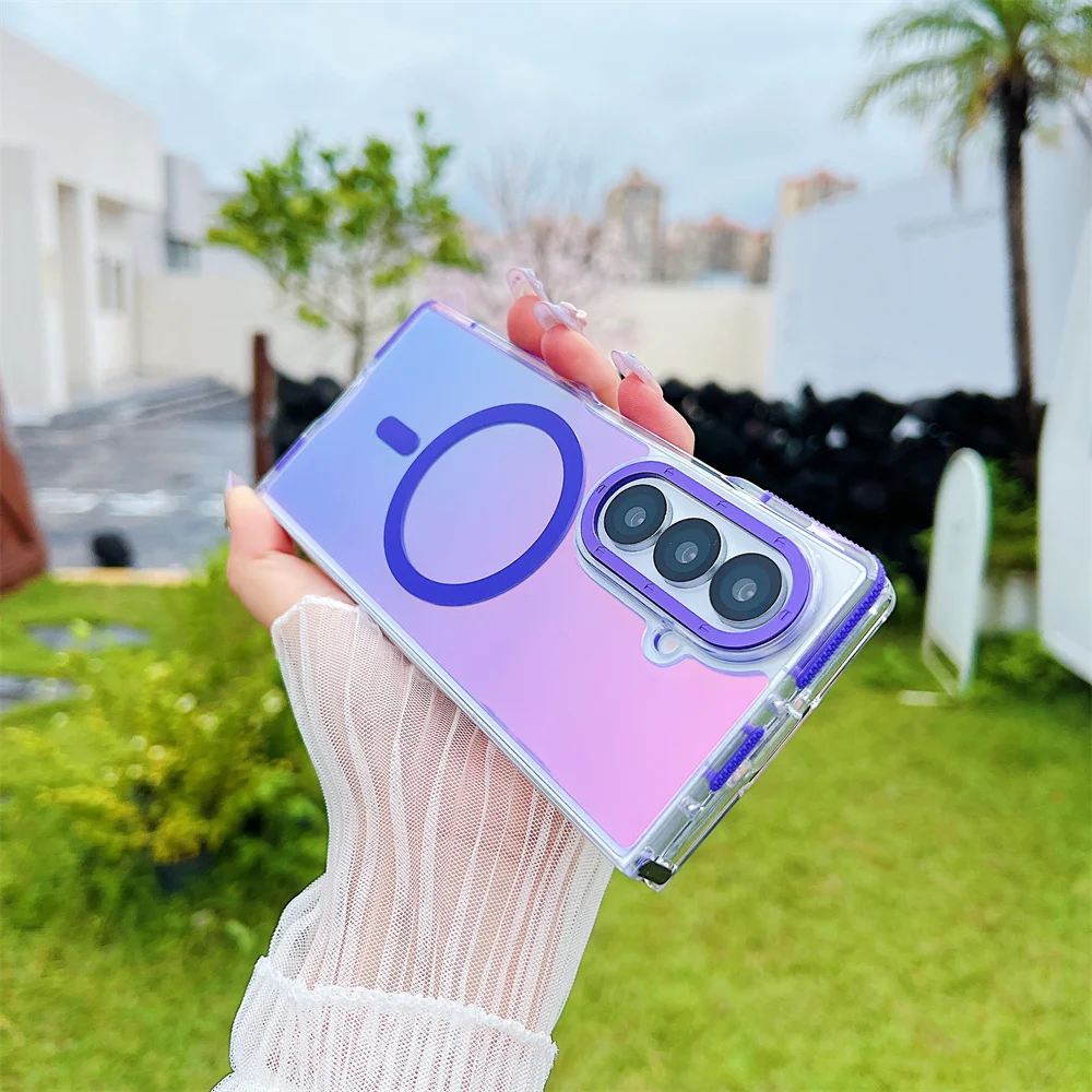 (samsung Z Fold 6, Roxo) Capa Magnética À Prova De Choque Para Celular Samsung, Compatível Com Carregamento Sem Fio.