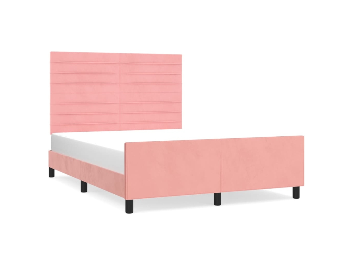 Estrutura de Cama C/ Cabeceira 140x190 Cm Veludo Rosa MAISON EXCLUSIVE