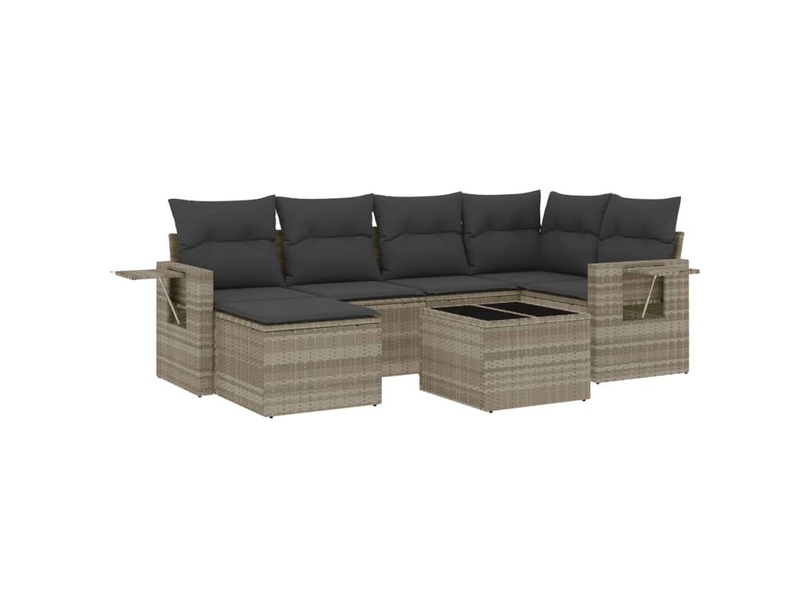 Conjunto 7 sofás jardim com almofadões VIDAXL vime PE cinzento-claro