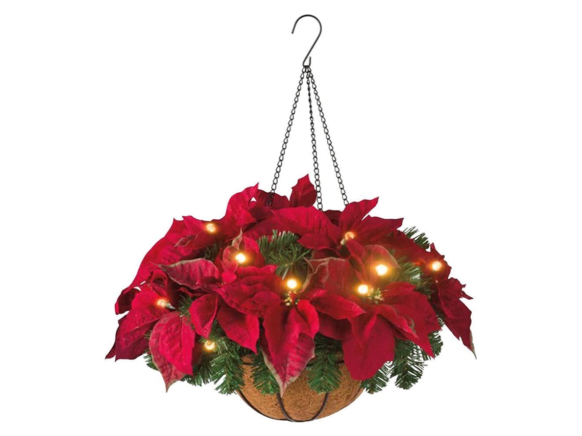 Cesta de Natal Suspensa Luzes Led Pinhas Bagas Decoração S/MARCA