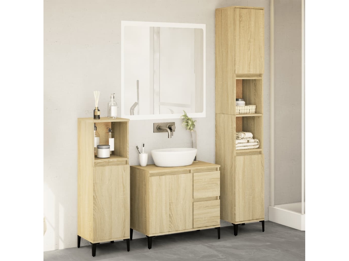 Vidaxl 3 Pcs Conj. Móveis Casa Banho Derivados Madeira Carvalho Sonoma
