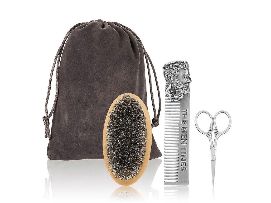 Escova E Pente Para Barba Mane Em Aço Inoxidável, Conjunto Para Barbear, Modelar, Limpar E Cuidar. Jinyubo Store