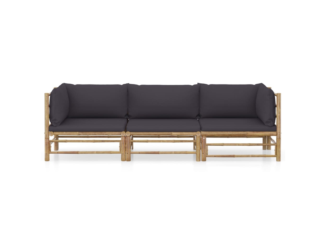 Maison Exclusive - 3 Pcs Conj. Lounge Jardim Em Bambu C/ Almofadões Cinza-escuro