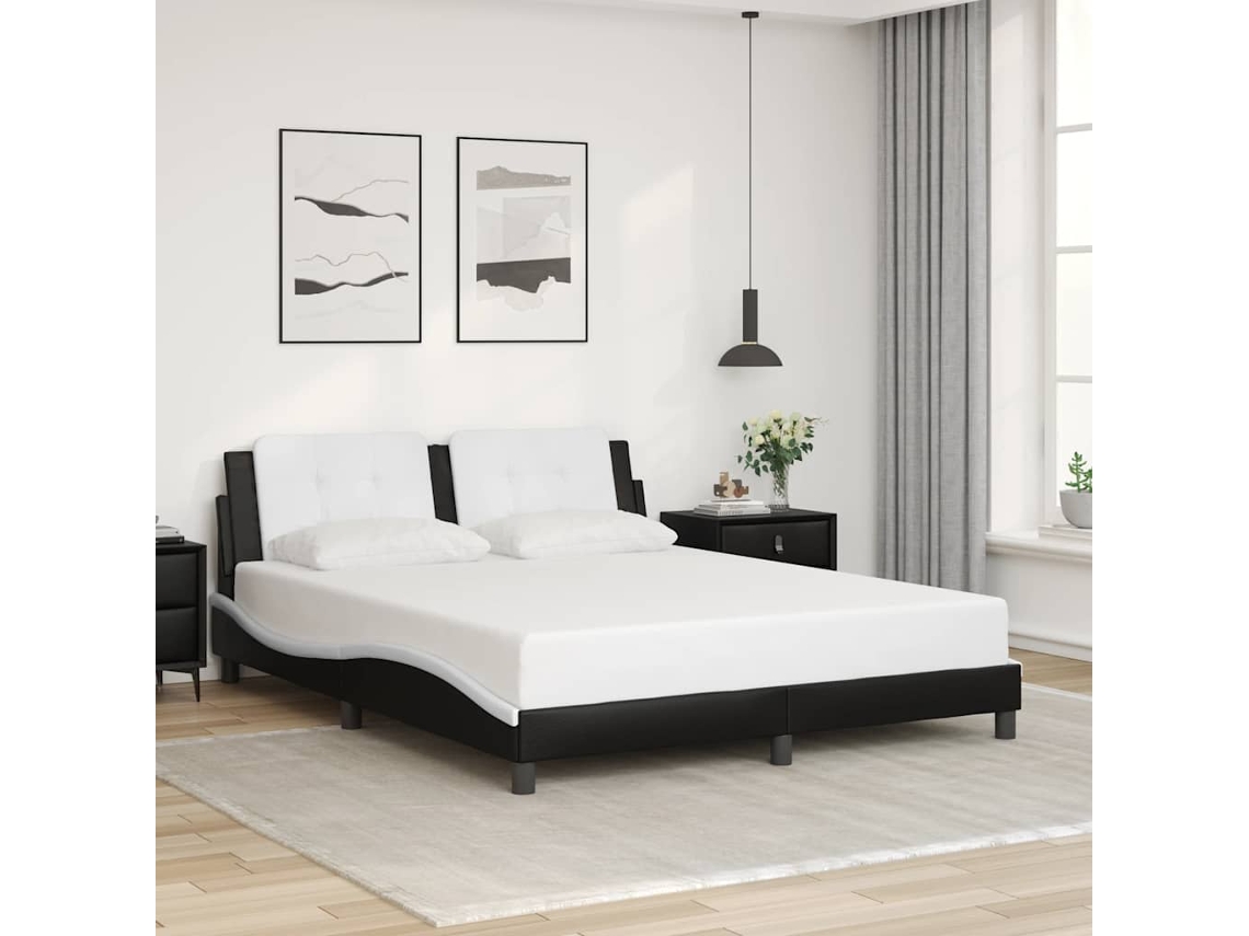 Vidaxl Estrutura De Cama Sem Colchão Zadar 160x200cm Couro Artif. Preto/branco