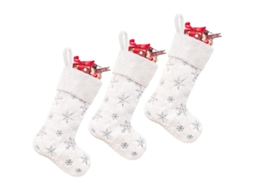 Meias de Natal brancas com lantejoulas prateadas faux fur grande 19 polegadas para família e decoração | S/MARCA