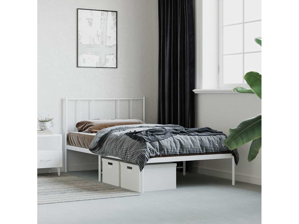 Vidaxl Estrutura De Cama Em Metal Com Cabeceira 107x203 Cm Branco
