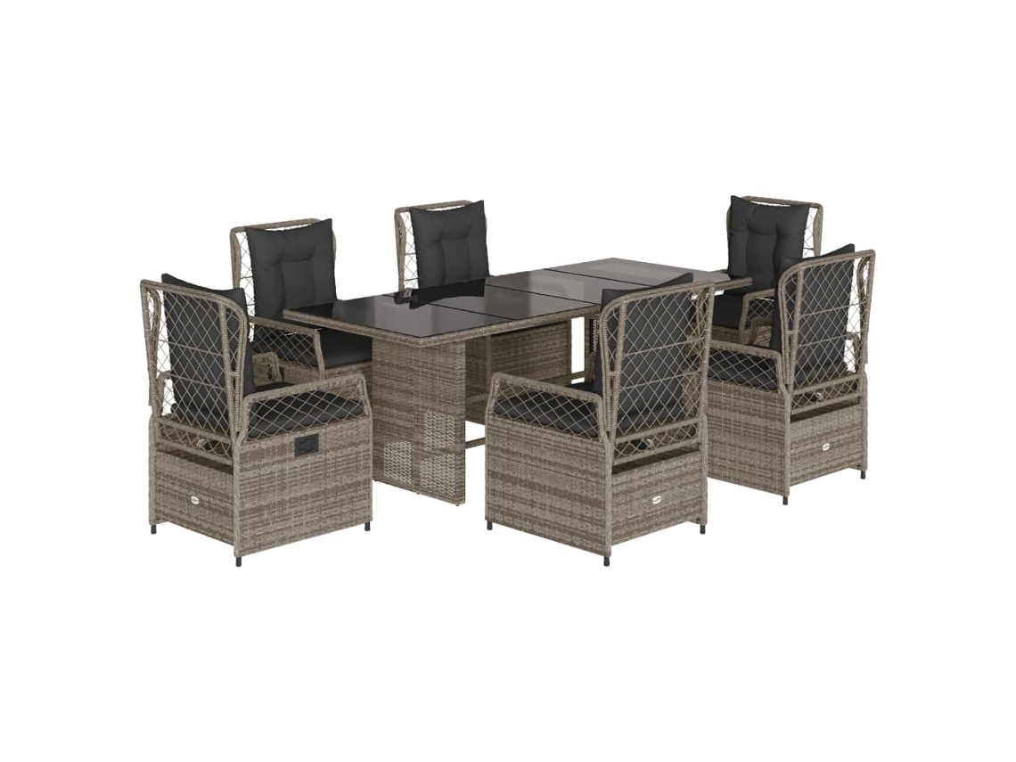 Conjunto de 7 Jantar para Jardim com Almofadões Vime Pe Cinza MAISON EXCLUSIVE