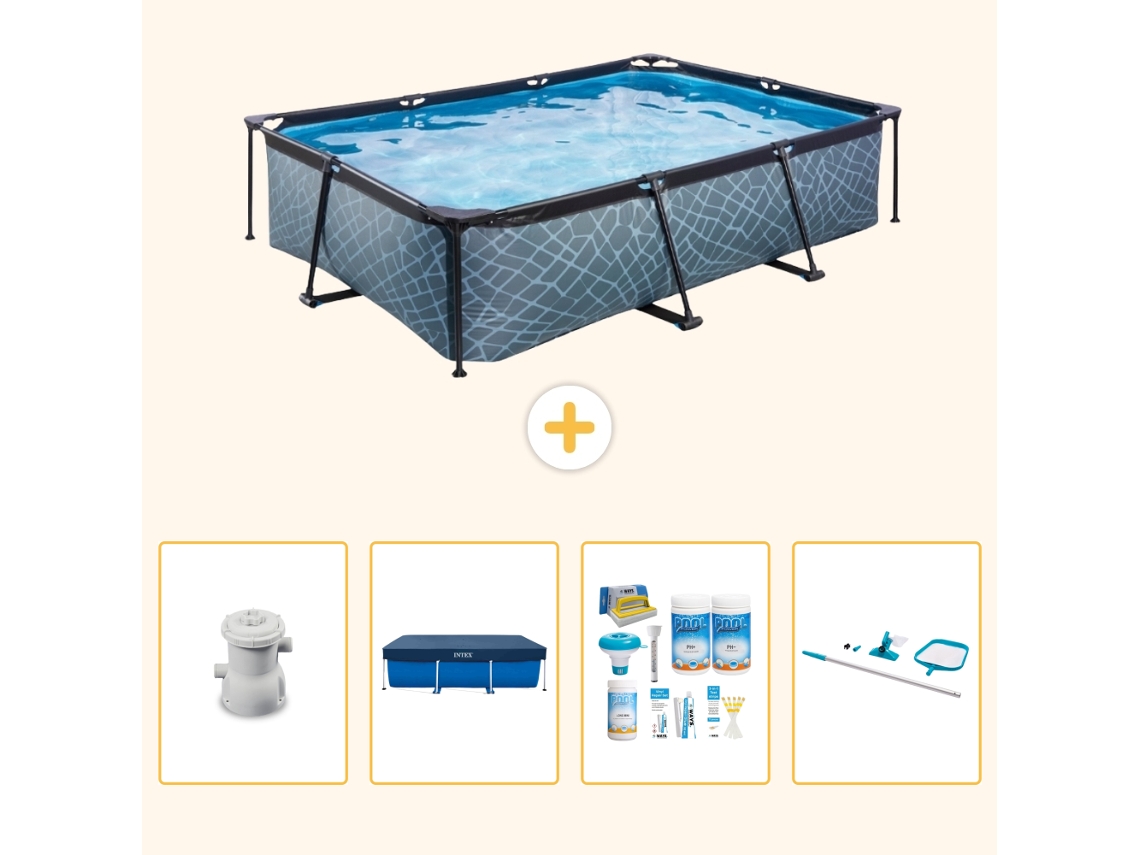 Piscina Exit Retangular Efeito Pedra 300x200x65 Cm com 5 peças EXIT TOYS