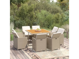 9 Pcs Conjunto De Jantar P/ Jardim Com Almofadões Vime Pe Bege Dkd Home Decor