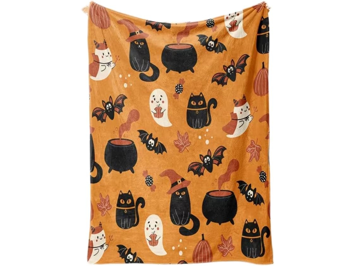 Manta Syjym Halloween com Estampa Digital de Abóbora e Lanterna em Flanela para Cochilar Ou Relaxar Ambiente a