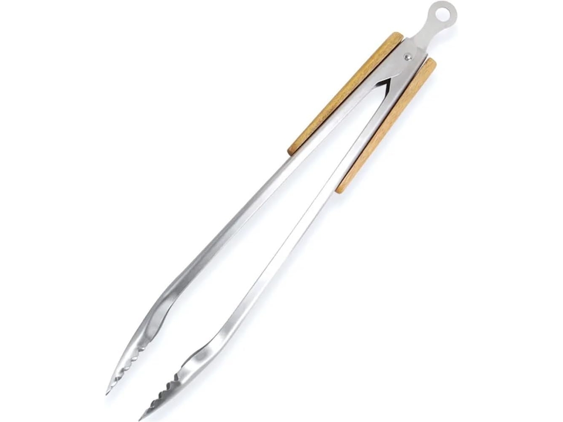 Pinça Profissional Extra Longa De 45cm 18 Polegadas Para Churrasco Com Cabo Madeira Acácia, Pinça Resistente Para